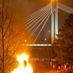 Our bridge burning in front of the original bridge