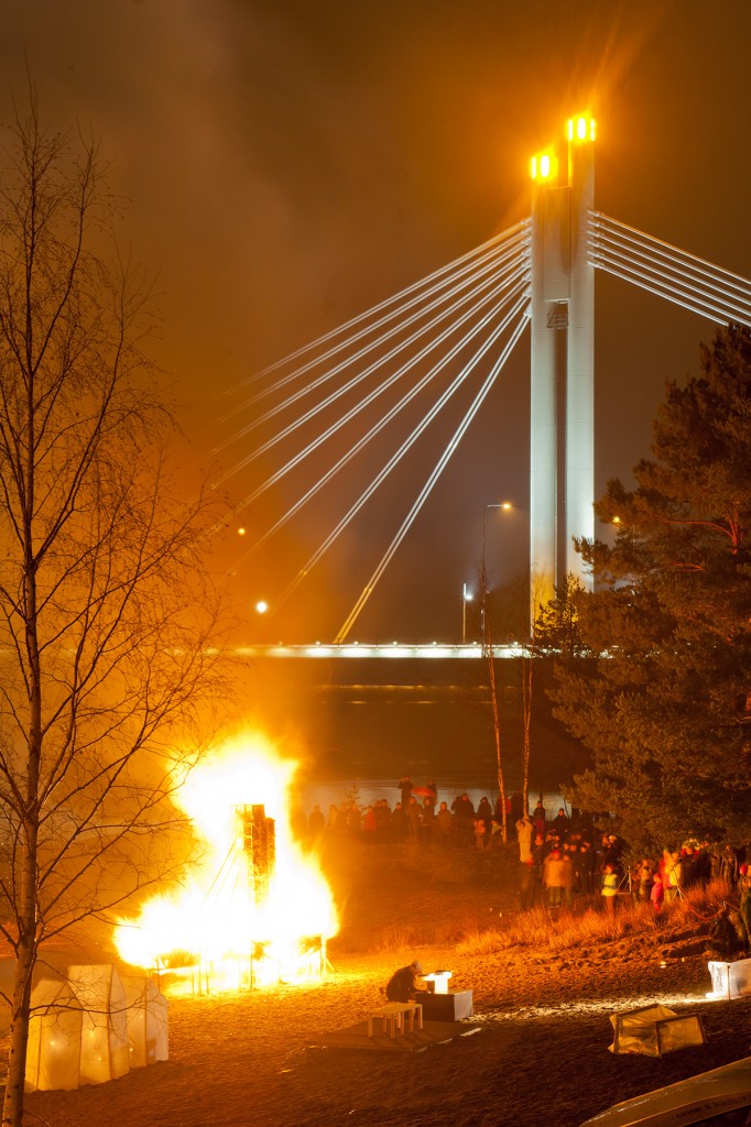 Our bridge burning in front of the original bridge